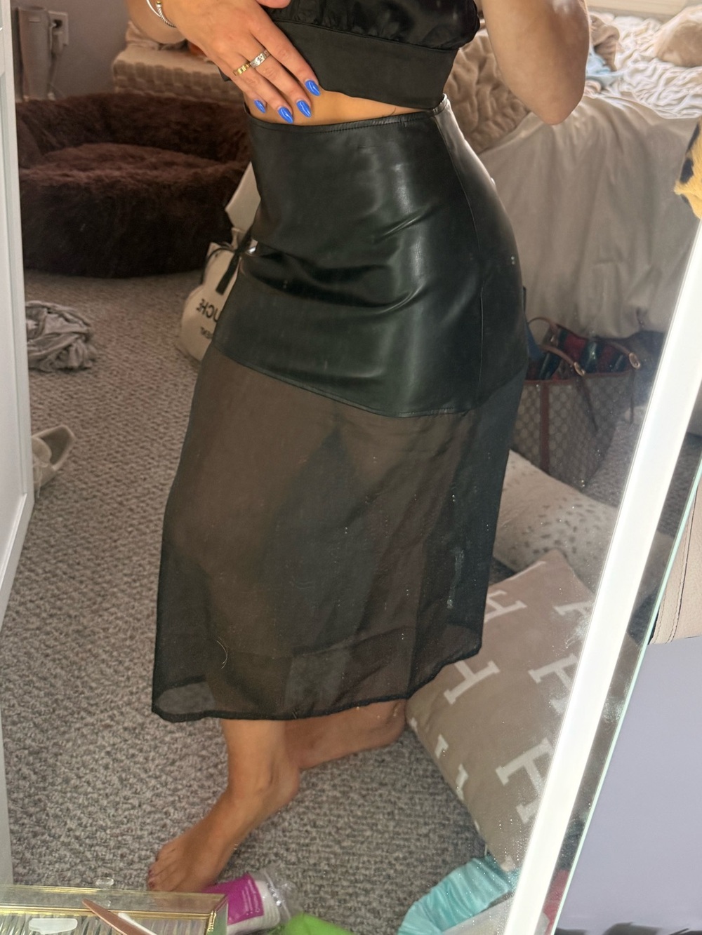 Leather- mesh skirt